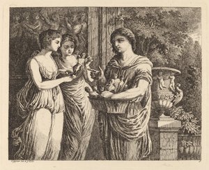 Vendedor de figurillas con dos niñas, 1770 de Salomon Gessner