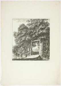 Pescando desde una ventana, lámina tres de Paysages Dédiés à M. Warelet de Salomon Gessner