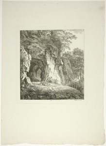 Pastores y ovejas descansando bajo un puente, lámina siete de Paysages Dédiés à M. Warelet de Salomon Gessner