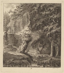Paisaje boscoso con un árbol podado, 1764 de Salomon Gessner