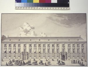 Página completa: vista frontal del palacio en Nos (dibujo a pluma y tinta) de Salomon Kleiner