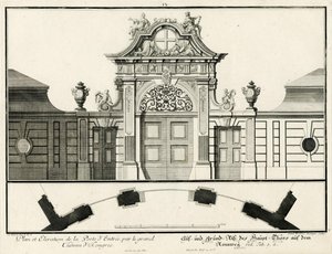 Planta y alzado de la puerta principal del castillo inferior de Rennweg de Salomon Kleiner