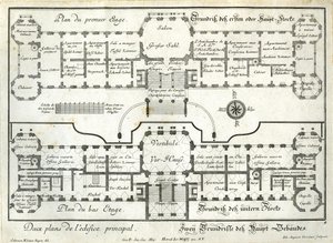 Plano de la planta baja y de la planta principal del castillo superior de Salomon Kleiner