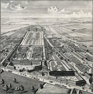 Perspectiva del jardín del Príncipe Eugenio y los jardines adyacentes del convento salesiano y el Príncipe Schwarzenberg de Salomon Kleiner