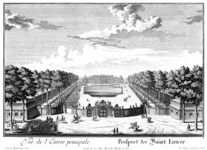 Folleto de la puerta de entrada principal y el castillo superior desde el sur de Salomon Kleiner