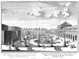 Perspectiva del castillo inferior con el parterre del jardín contiguo de Salomon Kleiner