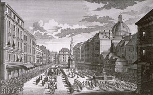 Vista de una procesión en el Graben grabada por Georg-Daniel Heumann (1691-1759) de Salomon Kleiner