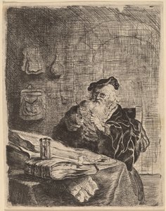 Hombre con un Cuchillo de Pluma de Salomon Koninck