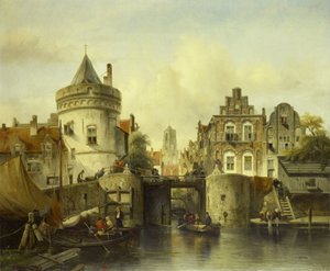 Vista imaginaria basada en el Kolksluis, Ámsterdam de Salomon Leonardus Verveer