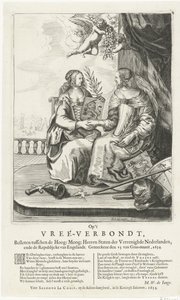 Frase a la Paz de Westminster, 1654 En el Vree-Verbondt, Cerrado entre lo alto: Moog: Heeren Staten der Vereenighde Nederland, ende Republikcke van Englandt. Geteeckent den 15 van Gras-maant, 1654 (título sobre el objeto) de Salomon Pietersz. Lachair