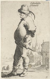 Hombre de perfil, al fondo una iglesia y un edificio con galería Oostindesche vroemoer (título sobre objeto) T