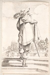 Hombre visto de espaldas subiendo tres escalones de Salomon Savery
