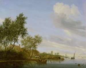 Paisaje fluvial con un ferry de Salomon van Ruysdael