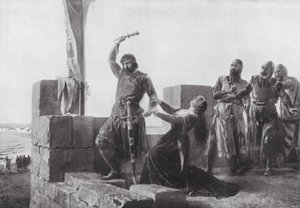 Alonso de Guzman lanza su Daga a Don Juan (litho) de Salvador (after) Martinez Cubells