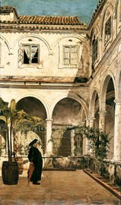 El padre Salabot en el claustro del Monasterio de San Francisco de Cádiz