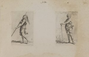 (Serie de figuras) Hombre con sombrero de plumas, vista lateral