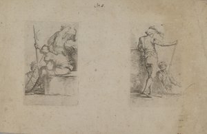 (Serie de figuras) Hombre sentado, visto de espaldas, con un hacha en la mano de Salvator Rosa
