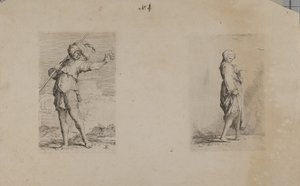 (Serie de figuras) Hombre de pie con tocado de plumas de Salvator Rosa