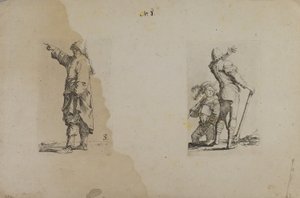 (Serie de figuras) Hombre de pie con sombrero largo, señalando de Salvator Rosa