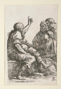 Un anciano hablando con tres hombres de Salvator Rosa