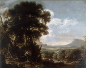 Hermina talla el nombre Tancredi en un árbol, conservado en la Galleria Estense en Módena de Salvator Rosa