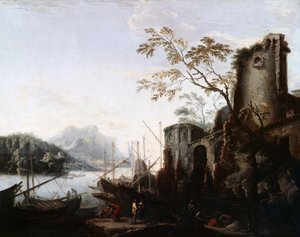 Paisaje marino con torres y ruinas de Salvator Rosa