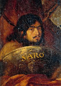 Autorretrato del pintor (detalle) de la Batalla entre cristianos y turcos, por Salvator Rosa (1613-1673) de Salvator Rosa