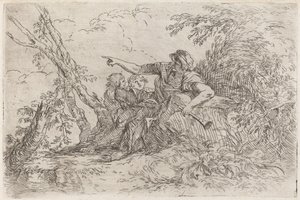 Pastor en un paisaje de Salvator Rosa