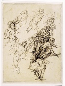Bocetos de figuras masculinas moviéndose vigorosamente hacia la derecha de Salvator Rosa