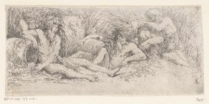 Cinco dioses del río con urnas Tritones y dioses del río (título de la serie) de Salvator Rosa