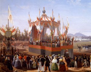 Francisco I y María Isabel asistiendo a una ceremonia oficial en el Arsenal de Nápoles, por Salvatore Fergola (1799-1874), Detalle, Italia de Salvatore Fergola