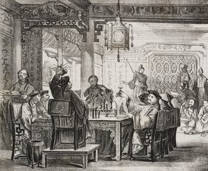 Un rico banquete chino, litografía de Salvatore Puglia del Poliorama Pittoresco, n 11, 19 de octubre