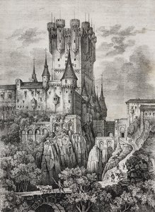 Alcázar de Segovia, España, litografía de Salvatore Puglia de Poliorama Pittoresco, n 36, 12 de abril de Salvatore Puglia