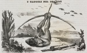 Hombre caboclo con arcos y flechas, Brasil, litografía de Salvatore Puglia de Poliorama Pittoresco, n 41, 18 de mayo