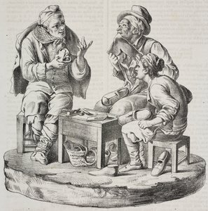 Zapatero en disputa, estatuillas de Giacomo Bongiovanni y Giuseppe Vaccaro, litografía de Salvatore Puglia de Poliorama Pittoresco, n 32, 18 de marzo. de Salvatore Puglia