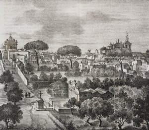 Vista este de Mesagne, Apulia, Italia, litografía de Salvatore Puglia de Poliorama Pittoresco, n 45, 15 de junio. de Salvatore Puglia