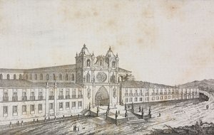 Fachada del monasterio de Alcobaca, Portugal, litografía de Salvatore Puglia de Poliorama Pittoresco, n 50, 19 de julio