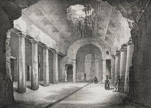 Salón de la antigua villa del Príncipe de Caposele en Formia, Lacio, Italia, litografía de Salvatore Puglia de Poliorama Pittoresco, n 23, 11 de enero. de Salvatore Puglia