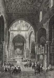 Interior de la Capilla Palatina en el Palazzo dei Normanni o Palacio Real de Palermo, Sicilia, Italia, litografía de Salvatore Puglia de Poliorama Pittoresco, n 41, 21 de mayo. de Salvatore Puglia