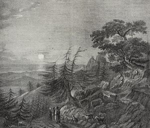 Paisaje de bosque de cedros en el monte Líbano, cerca de Beirut, Líbano, litografía de Salvatore Puglia de Poliorama Pittoresco, n 11, 22 de octubre de Salvatore Puglia