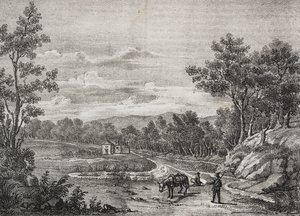 Manantiales de agua mineral en el bosque de Acerra, Campania, Italia, litografía de Salvatore Puglia de Poliorama Pittoresco, n 5, 7 de septiembre de Salvatore Puglia