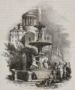 Fuente del Prado, Madrid, España, litografía de Salvatore Puglia de Poliorama Pittoresco, n 39, 4 de mayo de Salvatore Puglia