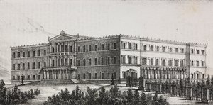 Palacio Real de Atenas, Grecia, litografía de Salvatore Puglia de Poliorama Pittoresco, n 5, 9 de septiembre de Salvatore Puglia