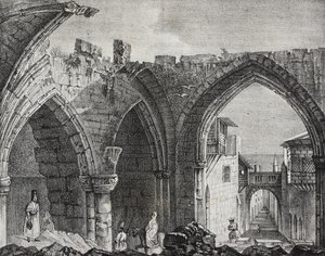 Ruinas a lo largo de la calle de los Caballeros, Rodas, Grecia, litografía de Salvatore Puglia de Poliorama Pittoresco, n 3, 27 de agosto. de Salvatore Puglia