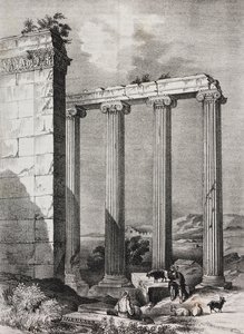 Ruinas del templo jónico de Tchavdere, Asia Menor, litografía de Salvatore Puglia de Poliorama Pittoresco, n 37, 19 de abril. de Salvatore Puglia