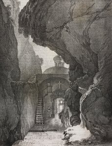Santuario de la Santísima Trinidad o Santuario de la Montaña Partida, Gaeta, Lacio, Italia, litografía de Salvatore Puglia de Poliorama Pittoresco, n 43, 1 de junio.