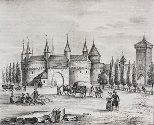 Puerta de San Florián, Cracovia, Polonia, litografía de Salvatore Puglia de Poliorama Pittoresco, n 22, 4 de enero de Salvatore Puglia