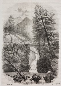 Puente colgante sobre los Pirineos, España, litografía de Salvatore Puglia de Poliorama Pittoresco, n 16, 23 de noviembre de Salvatore Puglia