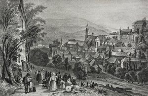 Vista de Baden, Suiza, litografía de Salvatore Puglia del Poliorama Pittoresco, n 29, 26 de febrero