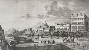 Vista del foro Borbón y del hotel Trinacria, Palermo, Sicilia, Italia, litografía de Salvatore Puglia sobre grabado de Di Giovanni de Poliorama Pittoresco, n 37, 19 de abril. de Salvatore Puglia
